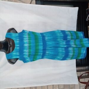 🌞 Calvin Klein Gorgeous midi sleeveless dress blue & green women’s size 8